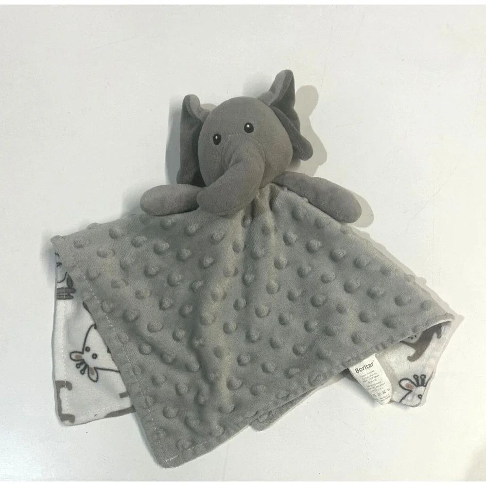 Boritar Gray Elephant‎ Lovey Plush Baby Security Blanket Minky Animal Print Back